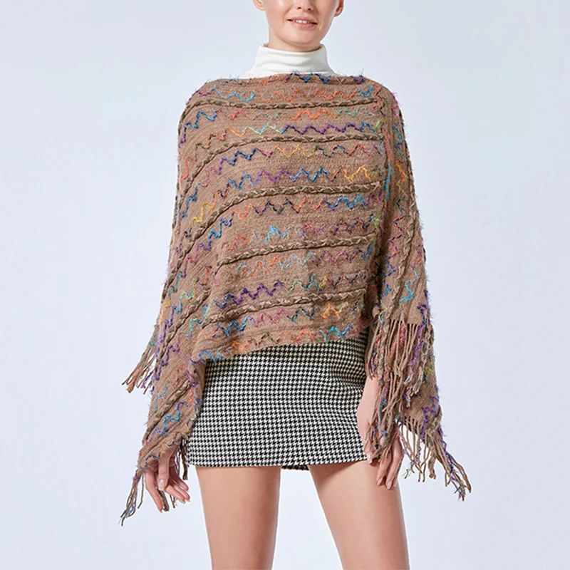 Scialle a righe colorate con Buddha Stones, nappe, pullover, sciarpa da viaggio invernale e accogliente - Image 24