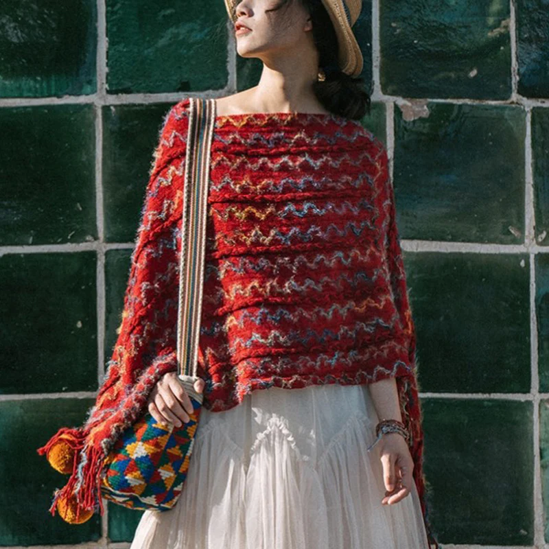 Scialle a righe colorate con Buddha Stones, nappe, pullover, sciarpa da viaggio invernale e accogliente - Image 3