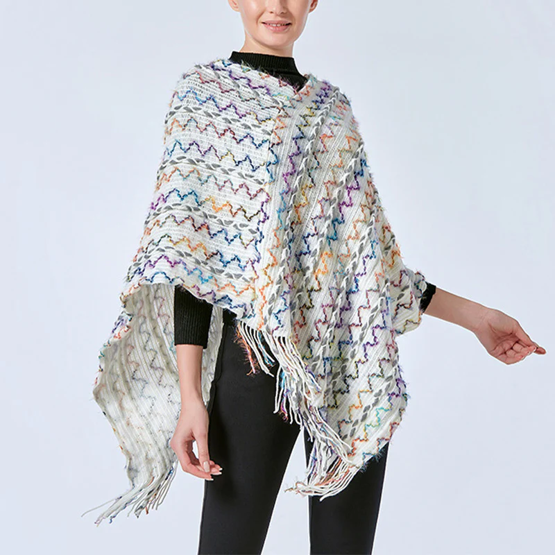 Scialle a righe colorate con Buddha Stones, nappe, pullover, sciarpa da viaggio invernale e accogliente - Image 32