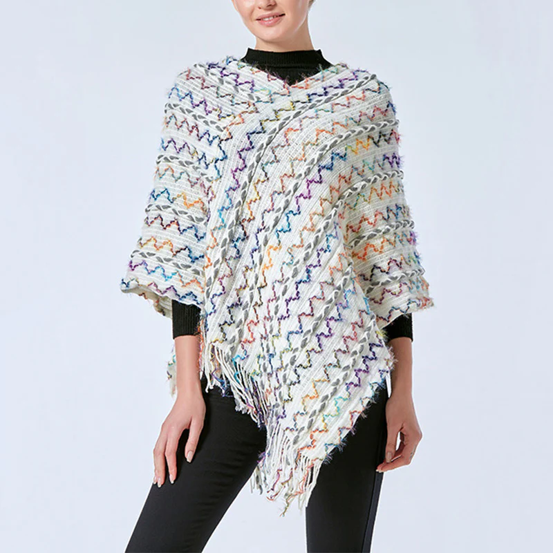Scialle a righe colorate con Buddha Stones, nappe, pullover, sciarpa da viaggio invernale e accogliente - Image 33