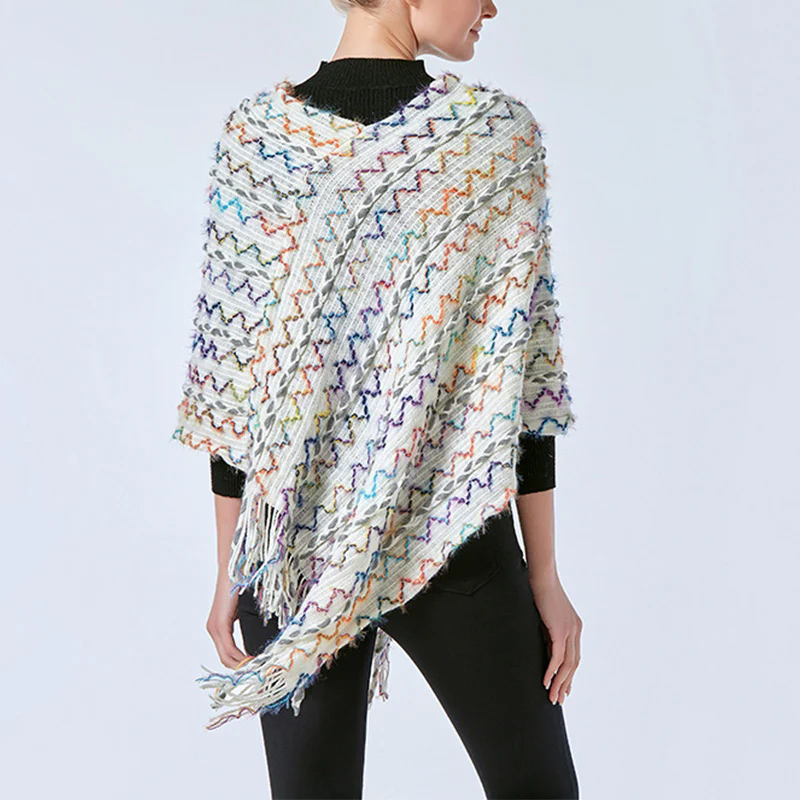 Scialle a righe colorate con Buddha Stones, nappe, pullover, sciarpa da viaggio invernale e accogliente - Image 34
