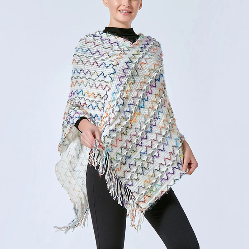 Scialle a righe colorate con Buddha Stones, nappe, pullover, sciarpa da viaggio invernale e accogliente - Image 36