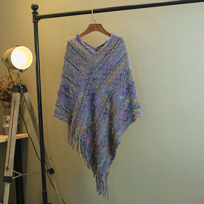 Scialle a righe colorate con Buddha Stones, nappe, pullover, sciarpa da viaggio invernale e accogliente - Image 37