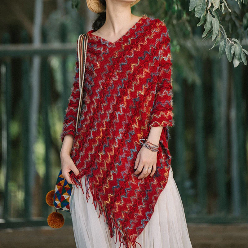 Scialle a righe colorate con Buddha Stones, nappe, pullover, sciarpa da viaggio invernale e accogliente - Image 6