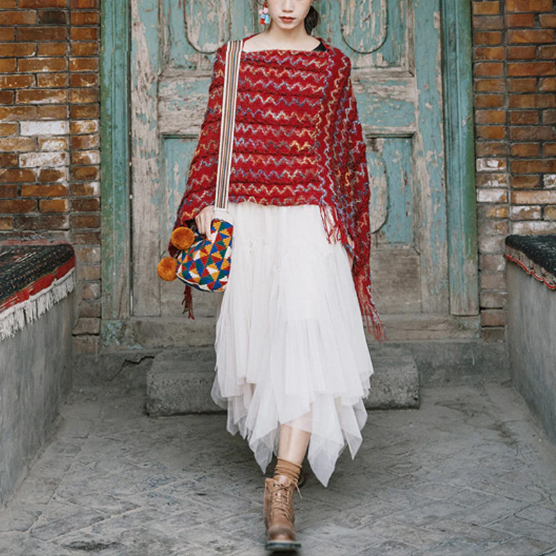 Scialle a righe colorate con Buddha Stones, nappe, pullover, sciarpa da viaggio invernale e accogliente - Image 7