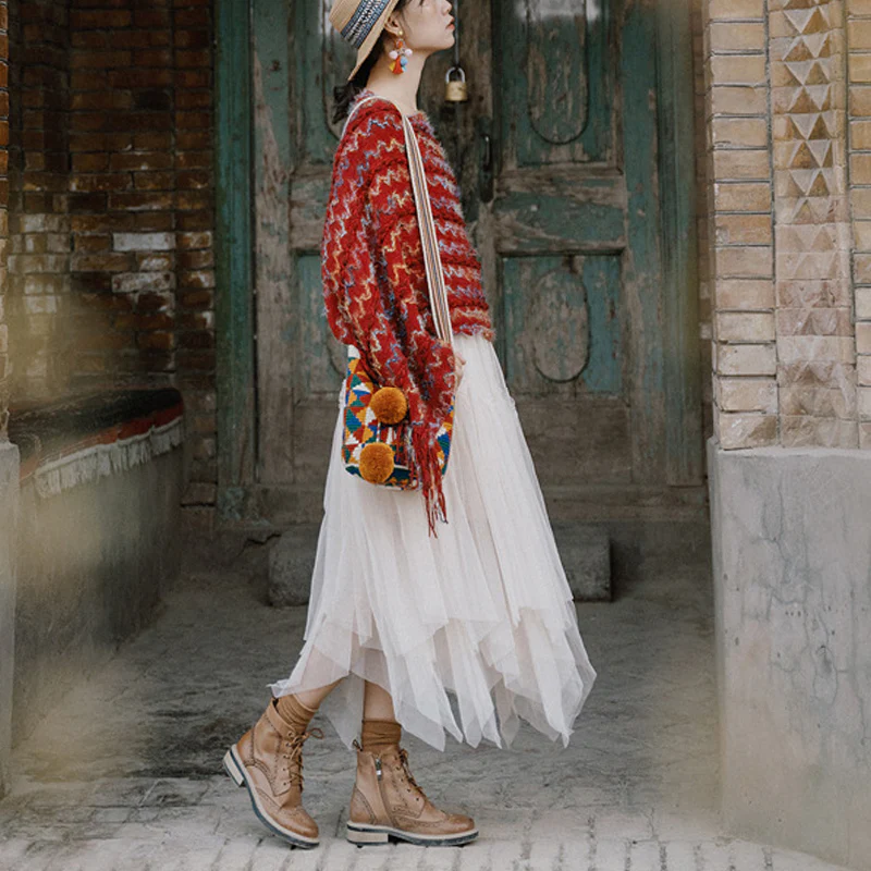 Scialle a righe colorate con Buddha Stones, nappe, pullover, sciarpa da viaggio invernale e accogliente - Image 8
