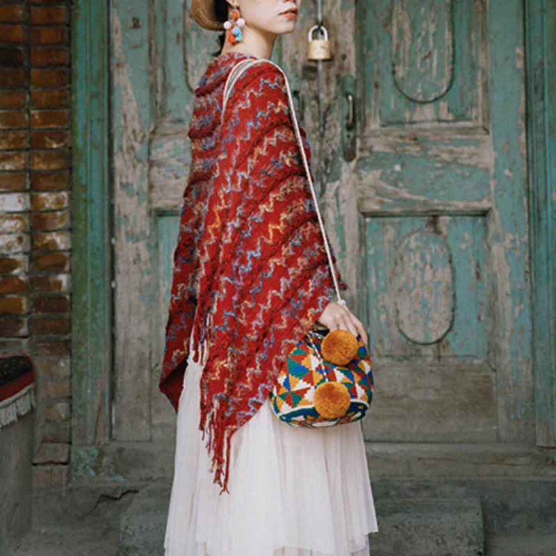 Scialle a righe colorate con Buddha Stones, nappe, pullover, sciarpa da viaggio invernale e accogliente - Image 9