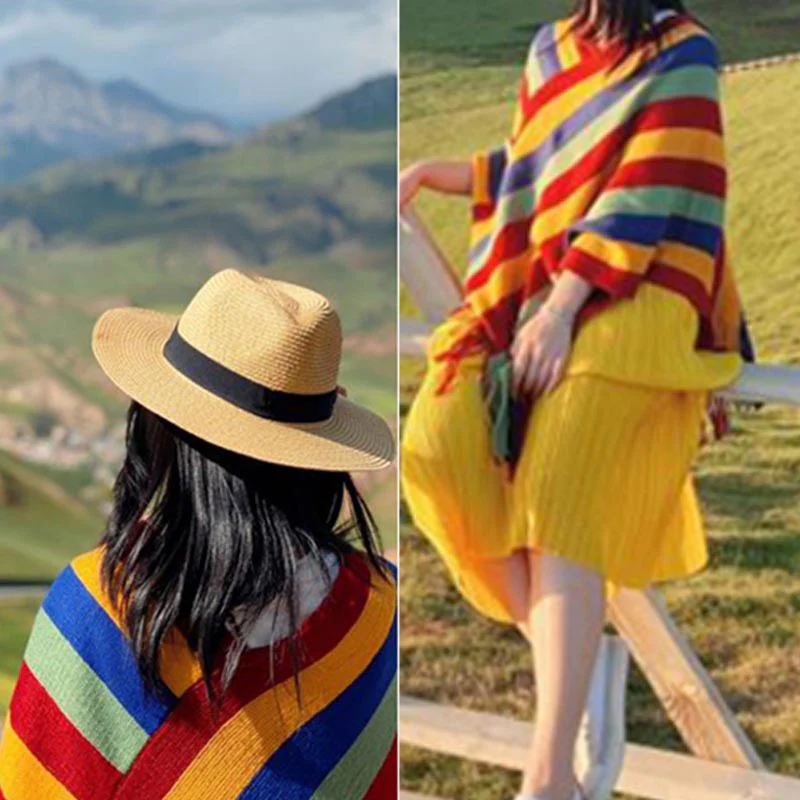 Scialle con nappe, pullover invernale, sciarpa da viaggio avvolgente, motivo a strisce colorate tibetane , Buddha Stones - Image 20