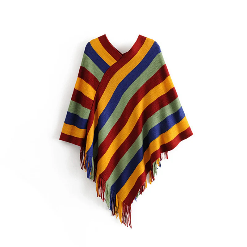 Scialle con nappe, pullover invernale, sciarpa da viaggio avvolgente, motivo a strisce colorate tibetane , Buddha Stones - Image 21