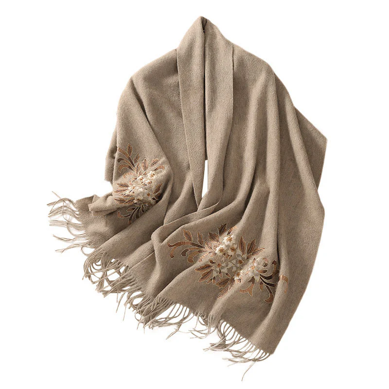 Scialle di lana con Buddha Stones , ricamo di begonia, nappa, sciarpa da viaggio invernale e calda - Image 7