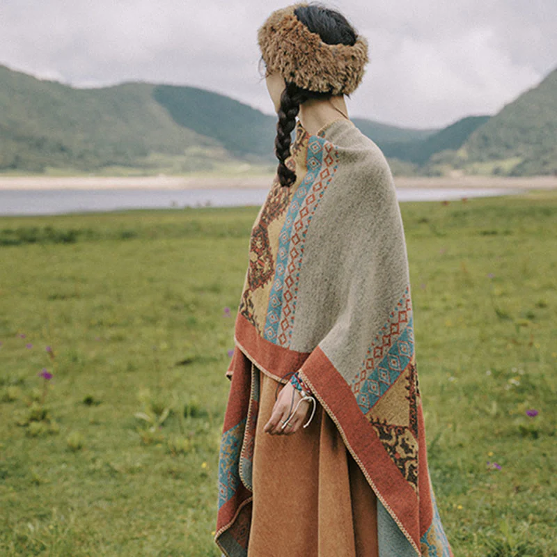Scialle tibetano con motivo a diamante Buddha Stones, caldo mantello invernale - Image 8