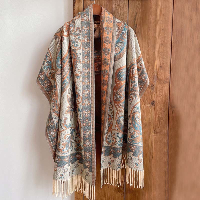 Sciarpa calda con nappa e motivo floreale Paisley, motivo invernale, motivo Buddha Stones