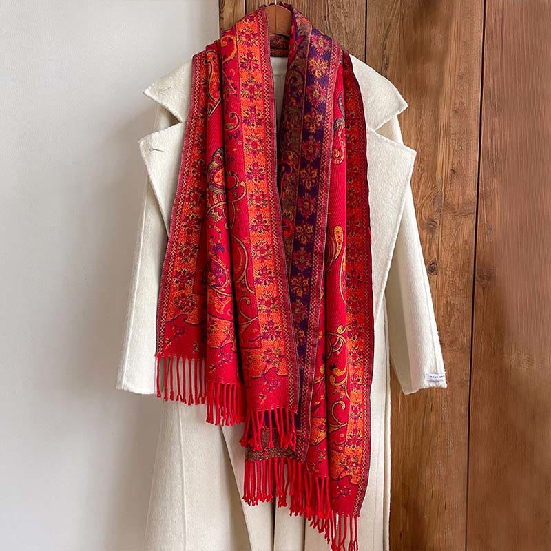 Sciarpa calda con nappa e motivo floreale Paisley, motivo invernale, motivo Buddha Stones - Image 11