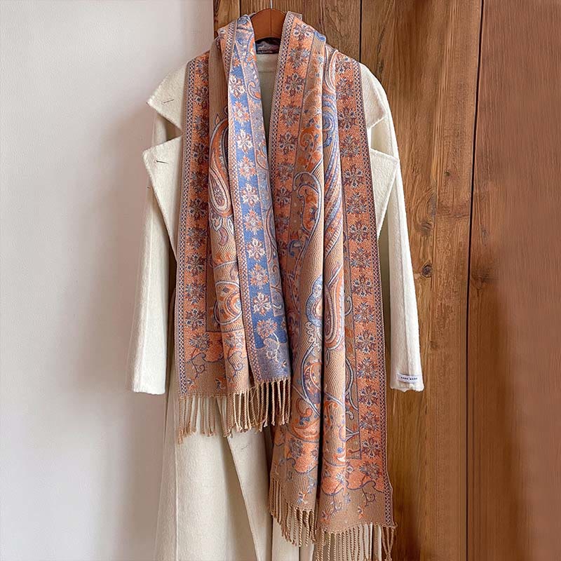 Sciarpa calda con nappa e motivo floreale Paisley, motivo invernale, motivo Buddha Stones - Image 14