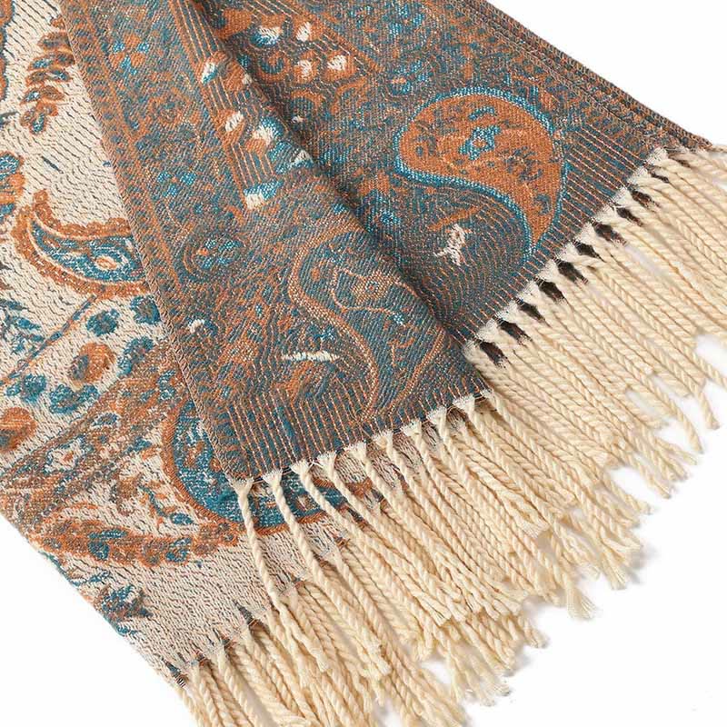 Sciarpa morbida con nappa, motivo etnico ricamato con fiori Paisley e Buddha Stones - Image 16