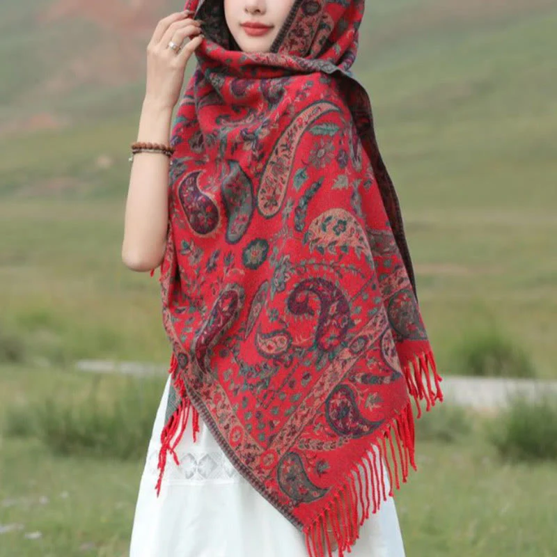 Sciarpa morbida con nappa, motivo etnico ricamato con fiori Paisley e Buddha Stones - Image 22