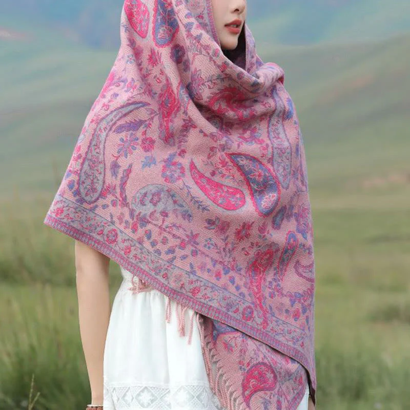 Sciarpa morbida con nappa, motivo etnico ricamato con fiori Paisley e Buddha Stones - Image 8