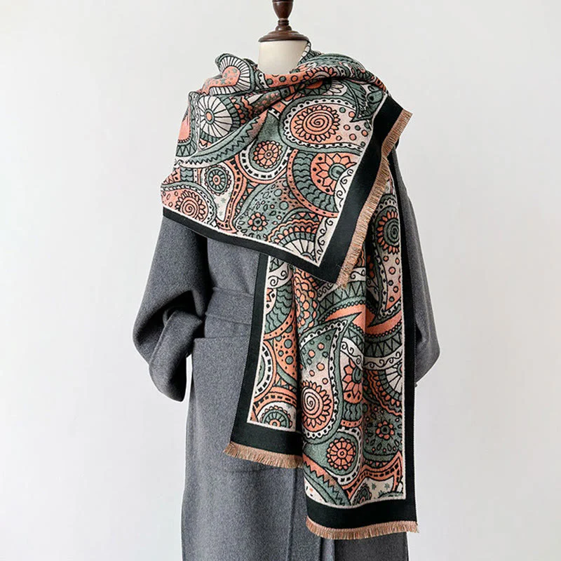 Sciarpa morbida con nappe, motivo geometrico paisley, stile etnico invernale, motivo Buddha Stones - Image 3