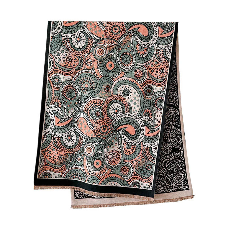 Sciarpa morbida con nappe, motivo geometrico paisley, stile etnico invernale, motivo Buddha Stones - Image 6