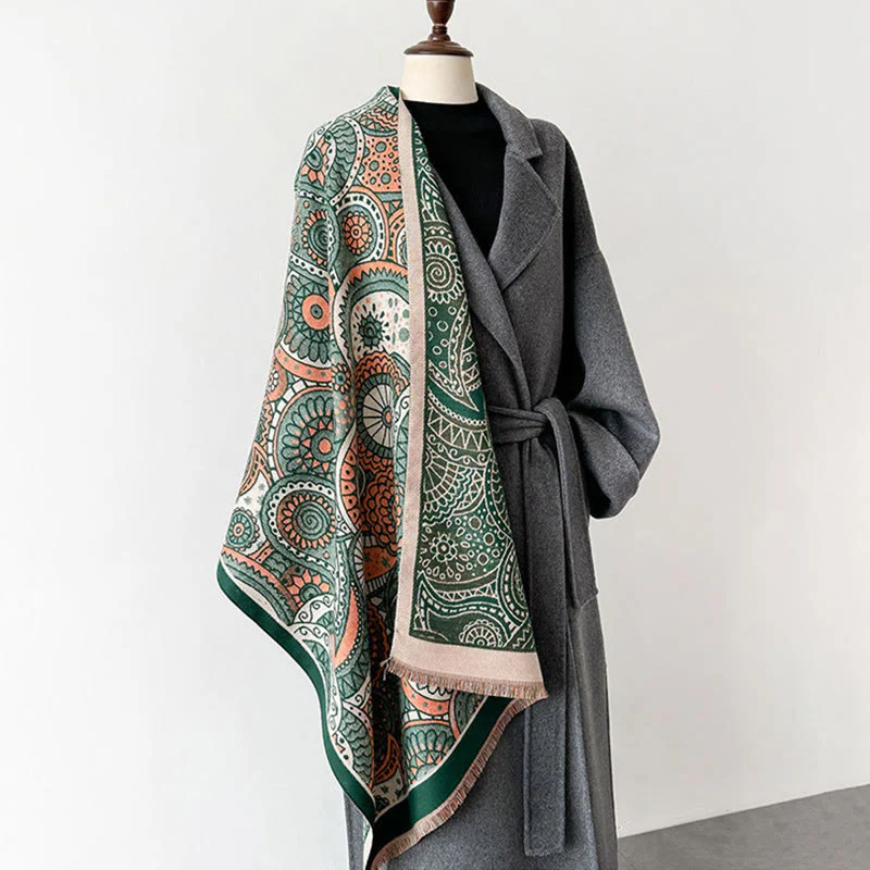 Sciarpa morbida con nappe, motivo geometrico paisley, stile etnico invernale, motivo Buddha Stones - Image 9