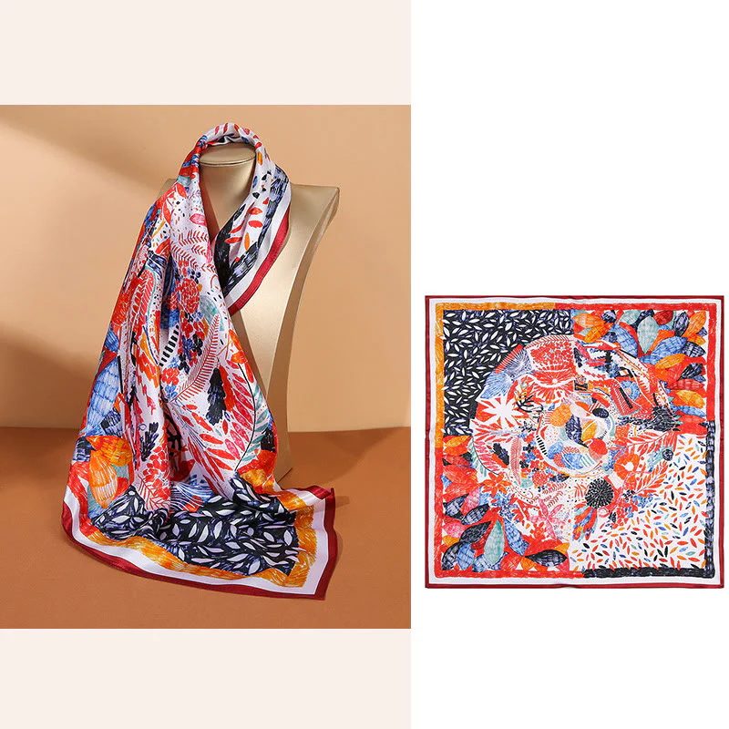 Sciarpa per capelli al collo in seta di gelso al 100%, motivo: Buddha Stones , scena pastorale, mongolfiera, fiori primaverili - Image 23