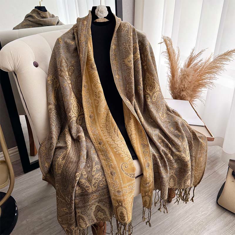 Sciarpa scialle con motivo floreale paisley primaverile Buddha Stones con nappe - Image 14
