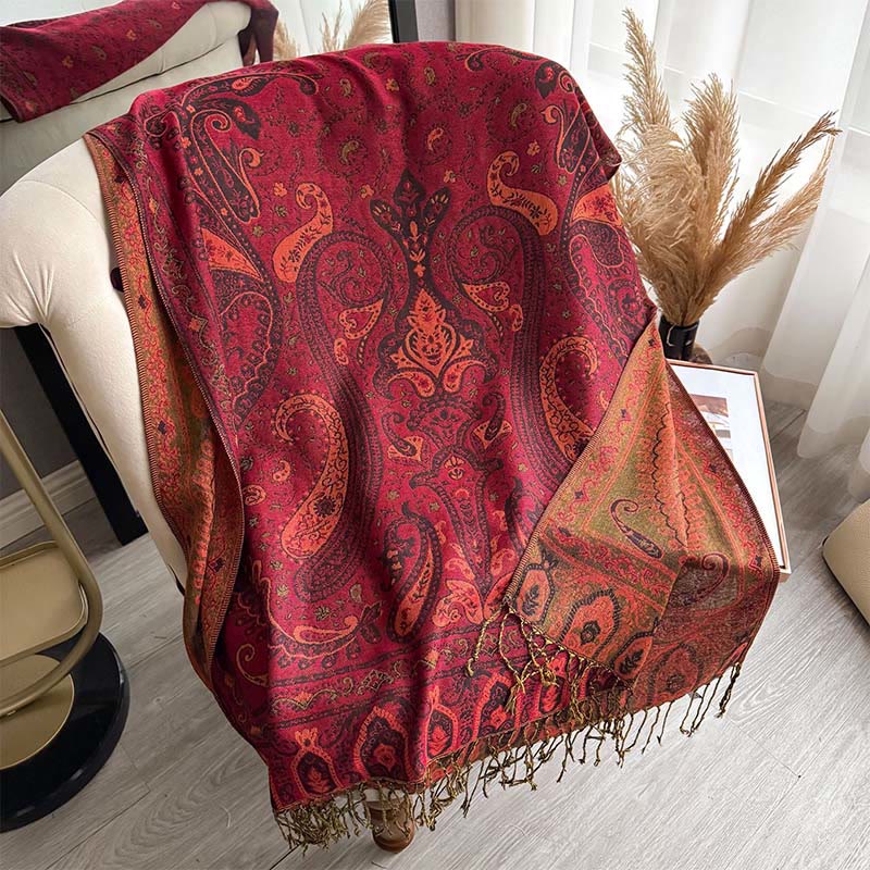 Sciarpa scialle con motivo floreale paisley primaverile Buddha Stones con nappe - Image 17