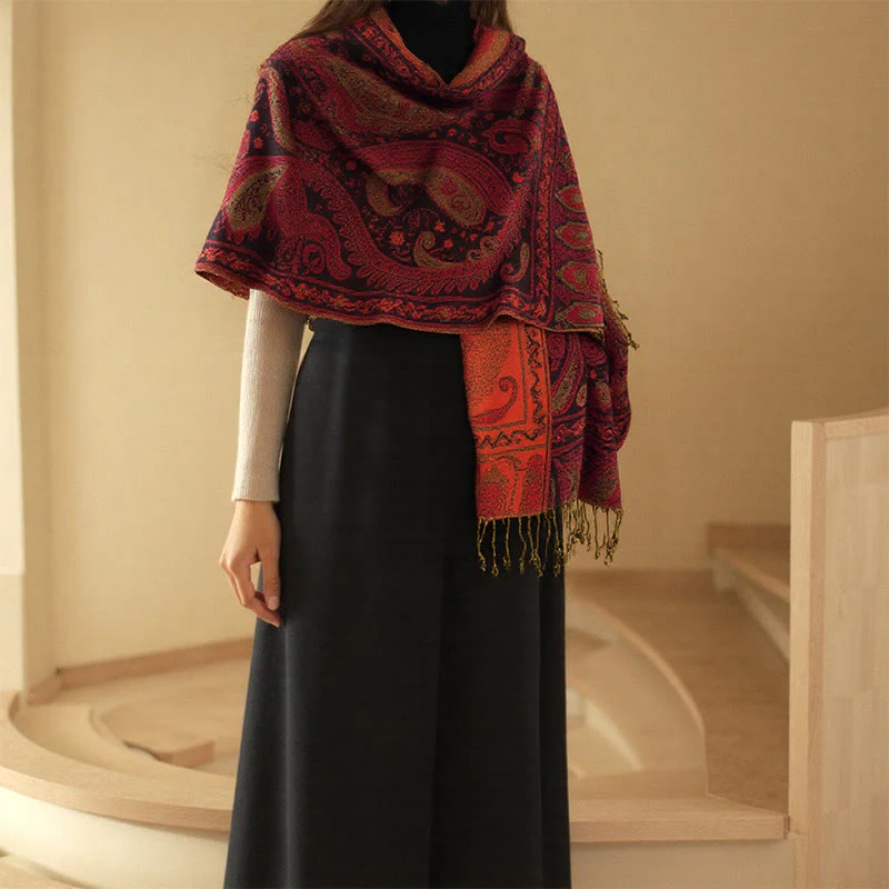 Sciarpa scialle con motivo floreale paisley primaverile Buddha Stones con nappe - Image 8