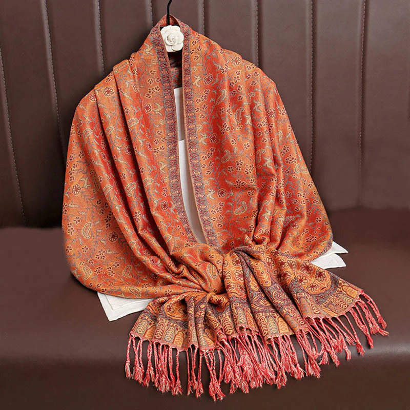 Sciarpa scialle con nappa e motivo floreale in jacquard paisley tibetano Buddha Stones - Image 10