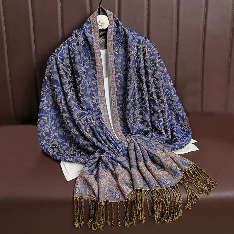 Sciarpa scialle con nappa e motivo floreale in jacquard paisley tibetano Buddha Stones - Image 12