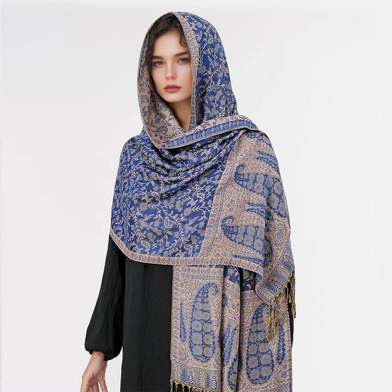 Sciarpa scialle con nappa e motivo floreale in jacquard paisley tibetano Buddha Stones - Image 13