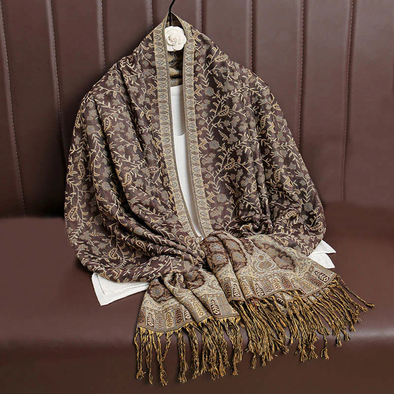Sciarpa scialle con nappa e motivo floreale in jacquard paisley tibetano Buddha Stones - Image 14