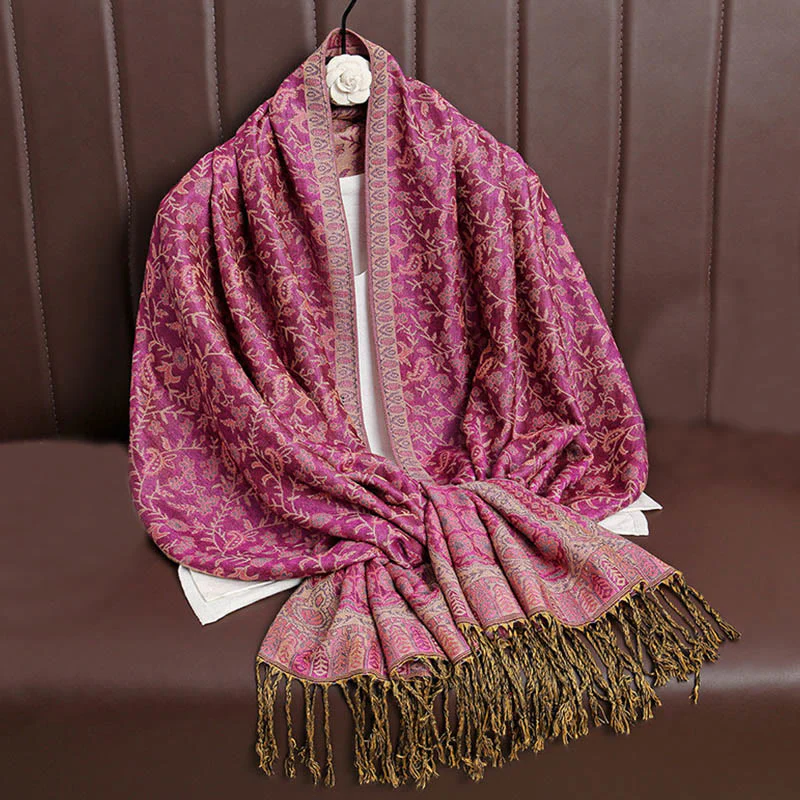 Sciarpa scialle con nappa e motivo floreale in jacquard paisley tibetano Buddha Stones - Image 16