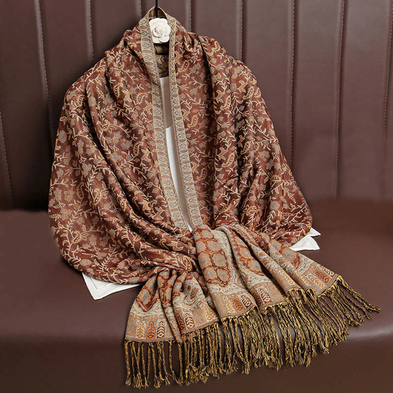 Sciarpa scialle con nappa e motivo floreale in jacquard paisley tibetano Buddha Stones - Image 19