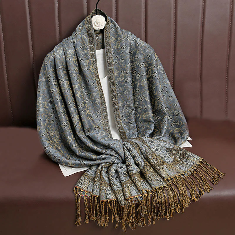 Sciarpa scialle con nappa e motivo floreale in jacquard paisley tibetano Buddha Stones - Image 22