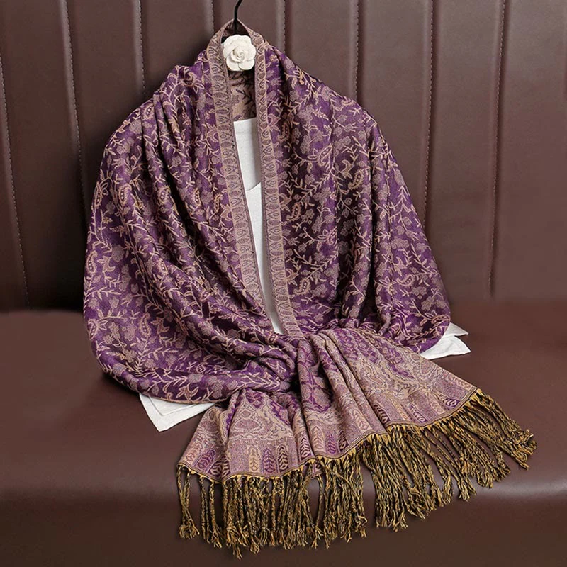 Sciarpa scialle con nappa e motivo floreale in jacquard paisley tibetano Buddha Stones - Image 23