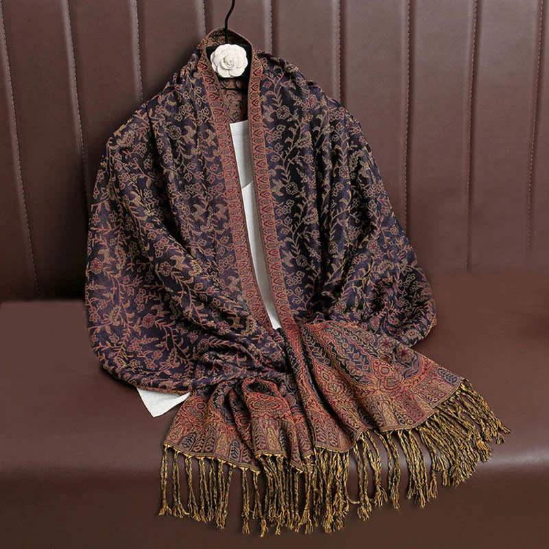 Sciarpa scialle con nappa e motivo floreale in jacquard paisley tibetano Buddha Stones - Image 28
