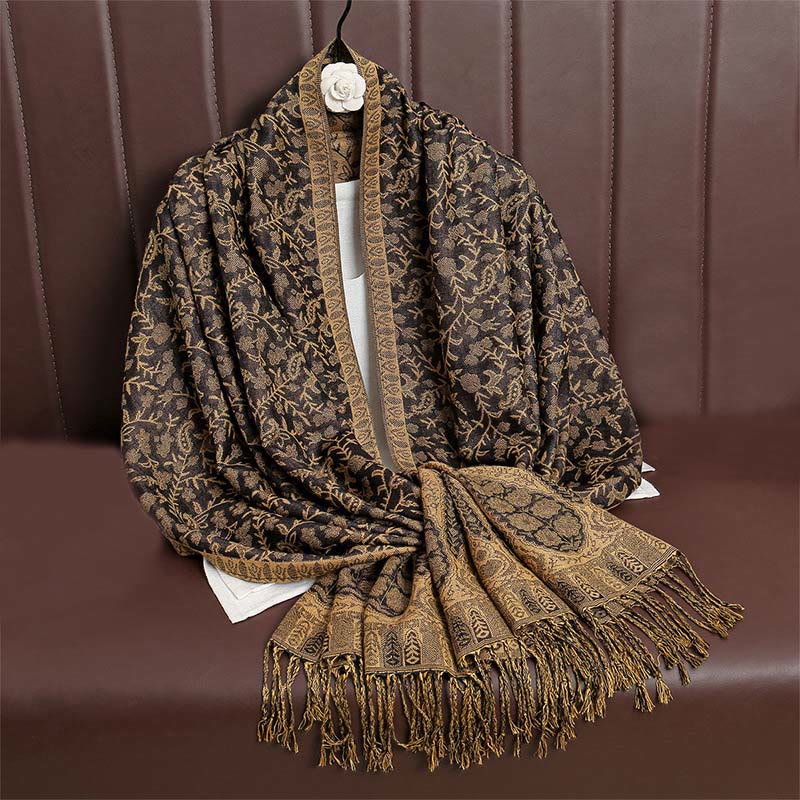 Sciarpa scialle con nappa e motivo floreale in jacquard paisley tibetano Buddha Stones - Image 40
