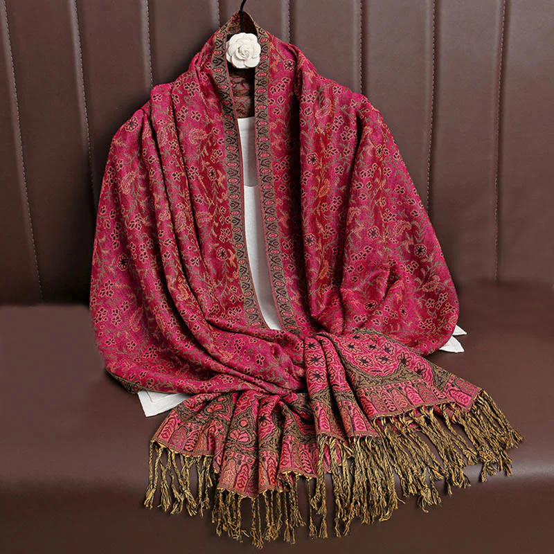 Sciarpa scialle con nappa e motivo floreale in jacquard paisley tibetano Buddha Stones - Image 6