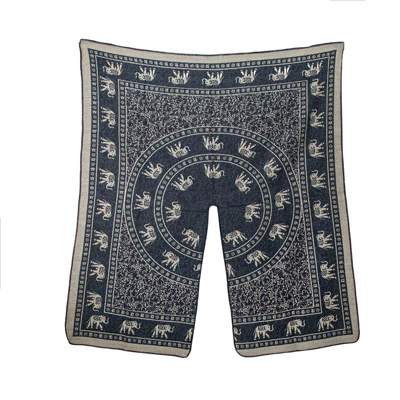 Sciarpa unisex con motivo geometrico in jacquard tibetano con Buddha Stones e elefante - Image 2