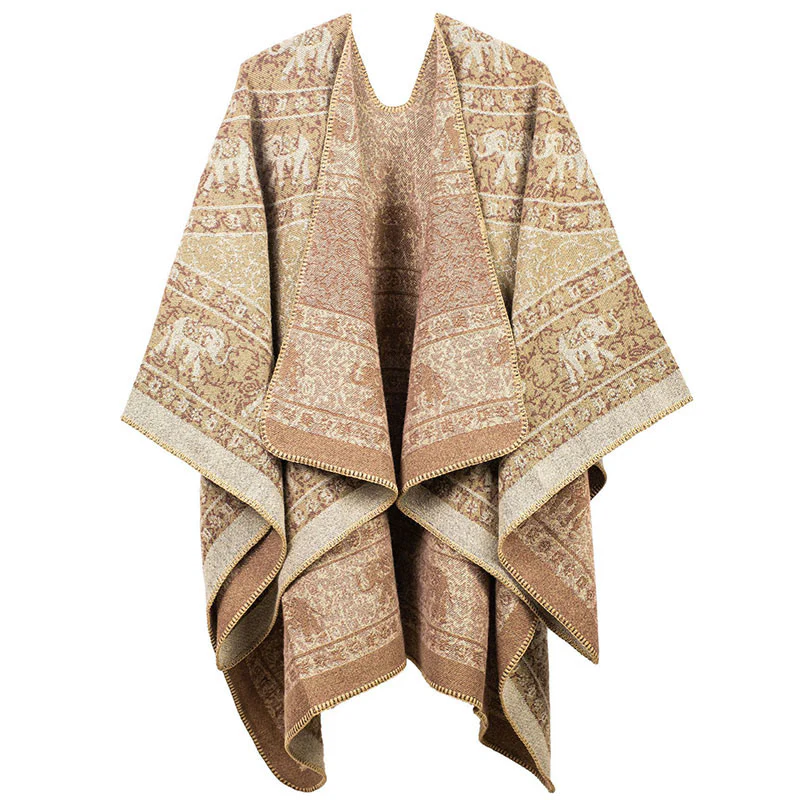 Sciarpa unisex con motivo geometrico in jacquard tibetano con Buddha Stones e elefante - Image 3
