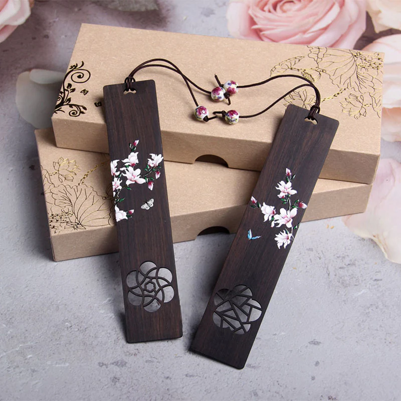Segnalibri in legno di ebano con fiore di farfalla Buddha Stones con scatola regalo - Image 10