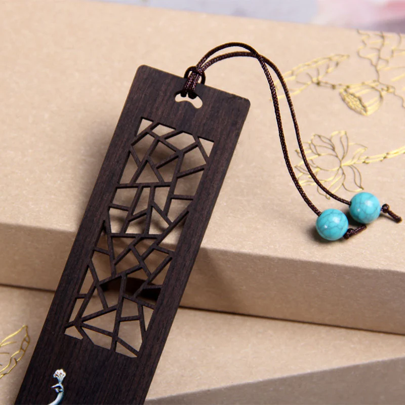 Segnalibri in legno di ebano con pavone blu Buddha Stones con scatola regalo - Image 4