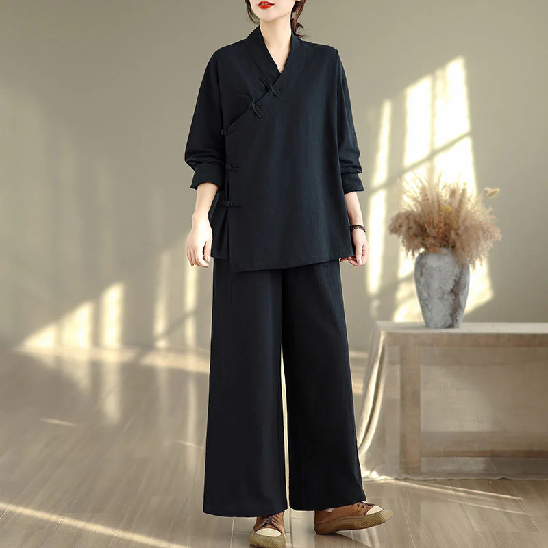 Set da donna per meditazione zen Buddha Stones, 2 pezzi, camicia a maniche lunghe con scollo a V e pantaloni larghi - Image 13