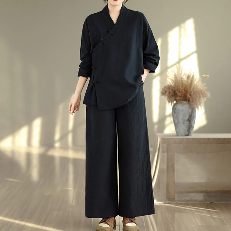 Set da donna per meditazione zen Buddha Stones, 2 pezzi, camicia a maniche lunghe con scollo a V e pantaloni larghi - Image 14