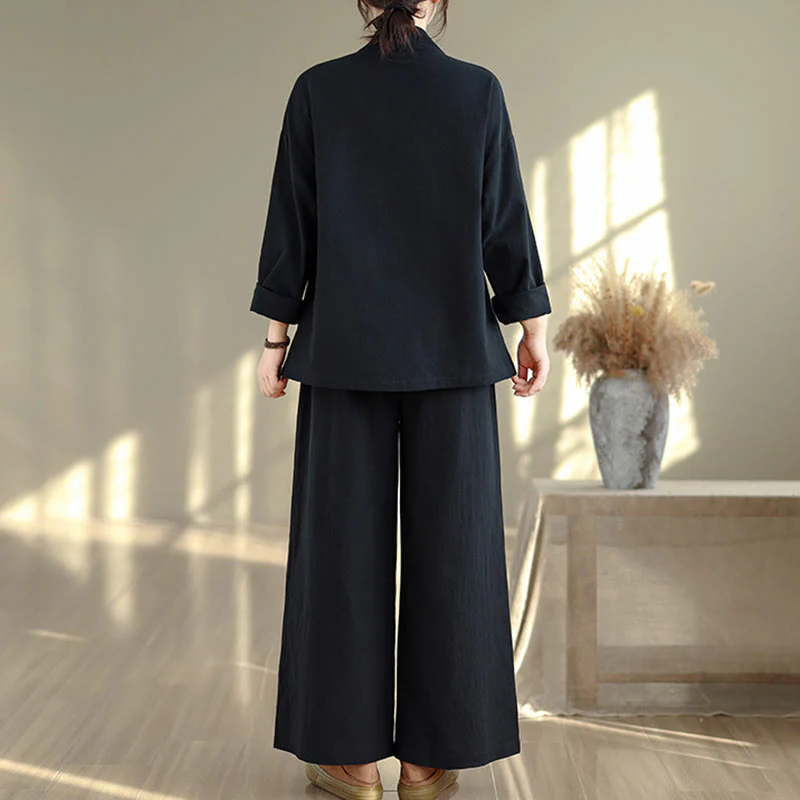 Set da donna per meditazione zen Buddha Stones, 2 pezzi, camicia a maniche lunghe con scollo a V e pantaloni larghi - Image 15