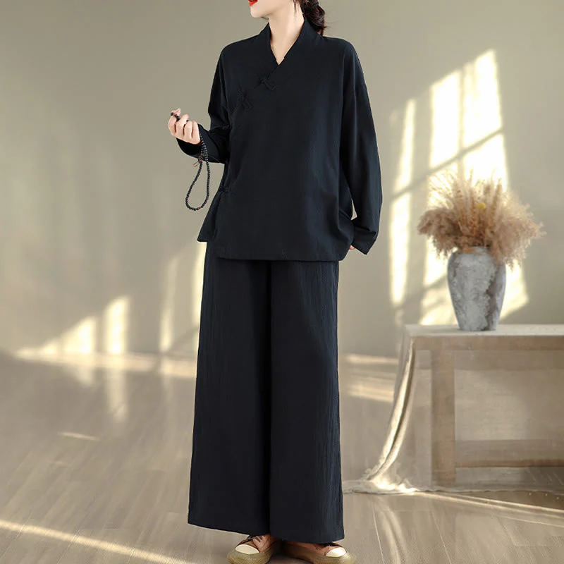 Set da donna per meditazione zen Buddha Stones, 2 pezzi, camicia a maniche lunghe con scollo a V e pantaloni larghi - Image 16