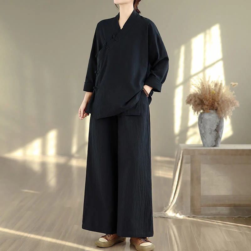 Set da donna per meditazione zen Buddha Stones, 2 pezzi, camicia a maniche lunghe con scollo a V e pantaloni larghi - Image 17