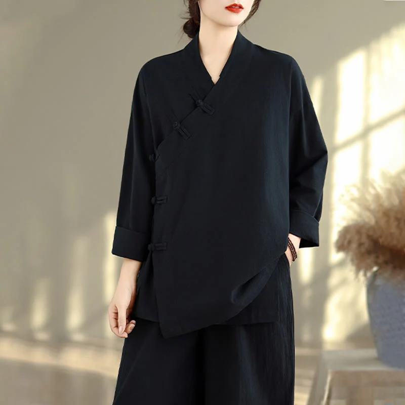 Set da donna per meditazione zen Buddha Stones, 2 pezzi, camicia a maniche lunghe con scollo a V e pantaloni larghi - Image 19