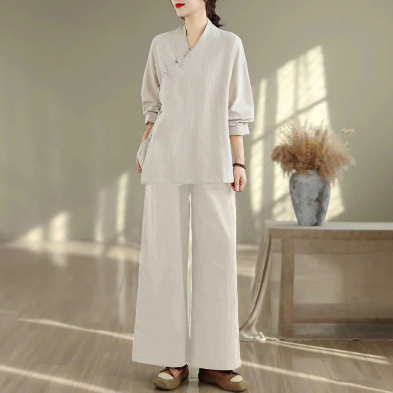 Set da donna per meditazione zen Buddha Stones, 2 pezzi, camicia a maniche lunghe con scollo a V e pantaloni larghi - Image 22